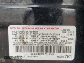 2015 Mitsubishi Outlander GT with VIN JA4JZ4AX9FZ014362, listed as a Copart auction lot 65437235 with 164,605 mi miles and Clean title. Bid and sale history available at DreamBid. Image 13.