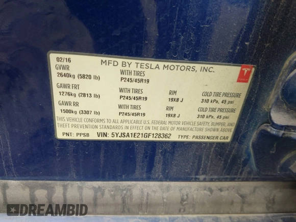 2016 Tesla Model S 90D with VIN 5YJSA1E21GF128362, listed as a IAAI auction lot 40891999 with 179,155 mi miles and . Bid and sale history available at DreamBid. Image 9.