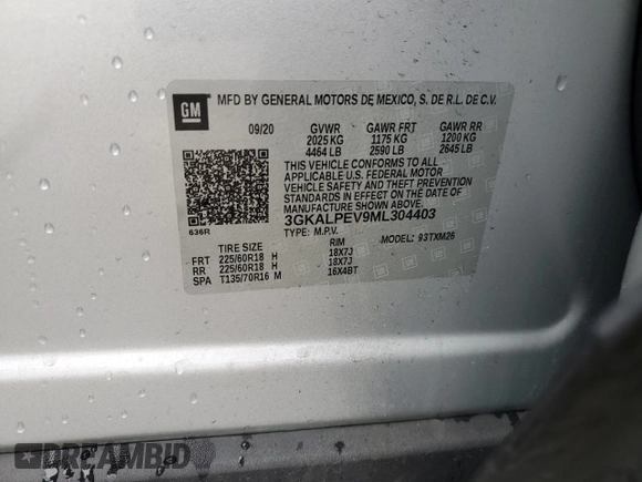 2021 GMC Terrain SLT with VIN 3GKALPEV9ML304403, listed as a Copart auction lot 50908395 with 78,658 mi miles and Salvage title. Bid and sale history available at DreamBid. Image 13.