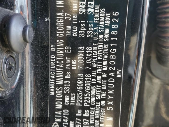 2011 Kia Sorento EX with VIN 5XYKUDA20BG118826, listed as a Copart auction lot 48350835 with 187,302 mi miles and Salvage Title. Bid and sale history available at carsss.com. Image 13.