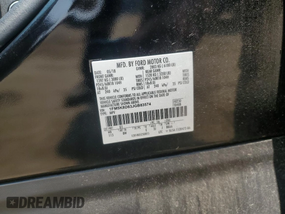 2018 Ford Explorer XLT z VIN 1FM5K8D83JGB83574, wystawiony jako Copart lot #64548545 z przebiegiem 89 375 mil mil oraz Czysty tytuł • Clean title. Historia ofert i sprzedaży dostępna na DreamBid. Obrazek 13.