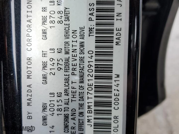 2014 Mazda Mazda3 i SV with VIN JM1BM1T70E1209140, listed as a Copart auction lot 85746664 with 68,988 mi miles and Salvage Title. Bid and sale history available at carsss.com. Image 12.