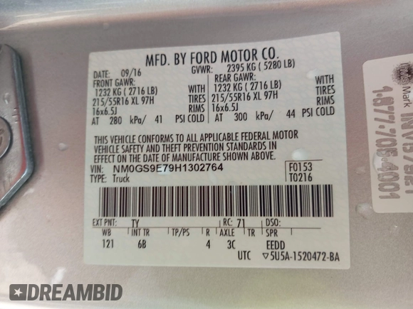 2017 Ford Transit Connect XL with VIN NM0GS9E79H1302764, listed as a IAAI auction lot 42792988 with 137,808 mi miles and . Bid and sale history available at DreamBid. Image 9.