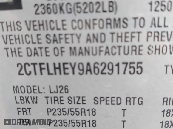 2010 GMC Terrain SLT-2 with VIN 2CTFLHEY9A6291755, listed as a IAAI auction lot 39848553 with 156,447 mi miles and . Bid and sale history available at carsss.com. Image 9.