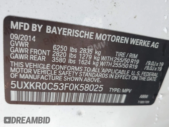 2015 BMW X5 xDrive35i z VIN 5UXKR0C53F0K58025, wystawiony jako IAAI lot #42222805 z przebiegiem 95 979 mil mil oraz . Historia ofert i sprzedaży dostępna na DreamBid. Obrazek 9.