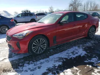 2019 Kia Stinger Premium with VIN KNAE25LA4K6047384, listed as a Copart auction lot 46168125 with 76,505 mi miles and Clean Title. Bid and sale history available at carsss.com. Image 1.