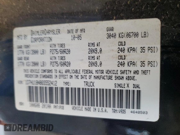 2006 Dodge 1500 SLT z VIN 1D7HU18N86S552412, wystawiony jako Copart lot #42565835 z przebiegiem 121 426 mil mil oraz Nie do naprawy • Non repairable. Historia ofert i sprzedaży dostępna na DreamBid. Obrazek 14.