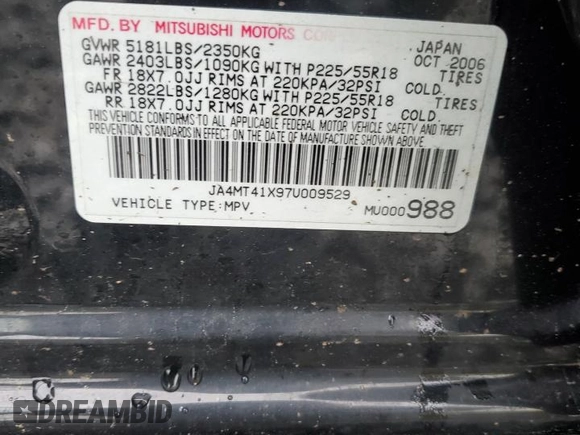 2007 Mitsubishi Outlander XLS z VIN JA4MT41X97U009529, wystawiony jako Copart lot #56943255 z przebiegiem 112 060 mil mil oraz Szkoda całkowita • Salvage title. Historia ofert i sprzedaży dostępna na DreamBid. Obrazek 14.