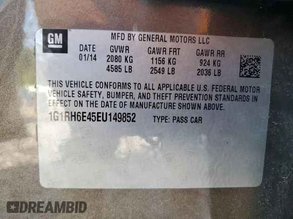 2014 Chevrolet Volt with VIN 1G1RH6E45EU149852, listed as a Copart auction lot 52599505 with 137,590 mi miles and Salvage Title. Bid and sale history available at DreamBid. Image 14.