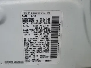 2018 Nissan Rogue S with VIN JN8AT2MT7JW470072, listed as a Copart auction lot 54681265 with 87,884 mi miles and Salvage Title. Bid and sale history available at DreamBid. Image 14.