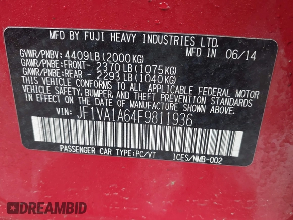 2015 Subaru WRX с VIN JF1VA1A64F9811936, выставлен на аукционе IAAI как лот 42515556 с пробегом 100 870 миль миль и . История ставок и продаж доступна на DreamBid. Изображение 9.