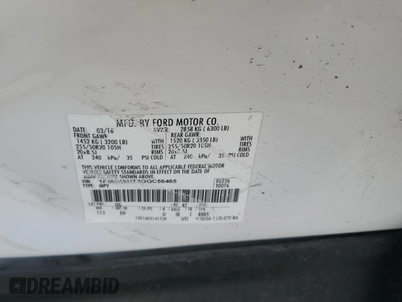 2016 Ford Explorer Platinum with VIN 1FM5K8HT3GGC56465, listed as a Copart auction lot 85738504 with 98,290 mi miles and Salvage Title. Bid and sale history available at DreamBid. Image 15.
