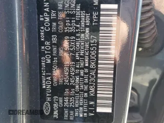 2019 Hyundai Tucson Sport z VIN KM8J3CAL8KU065157, wystawiony jako Copart lot #54242965 z przebiegiem 34 999 mil mil oraz Szkoda całkowita • Salvage title. Historia ofert i sprzedaży dostępna na DreamBid. Obrazek 13.