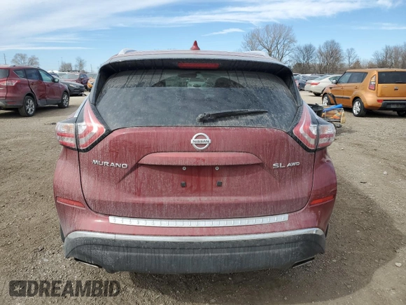 2017 Nissan Murano SL with VIN 5N1AZ2MH2HN198015, listed as a Copart auction lot 47295485 with 47,946 mi miles and Salvage Title. Bid and sale history available at carsss.com. Image 6.