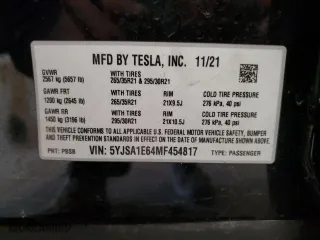 2021 Tesla Model S Plaid with VIN 5YJSA1E64MF454817, listed as a Copart auction lot 48243935 with 0 mi miles and Salvage Title. Bid and sale history available at carsss.com. Image 12.
