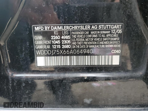 2006 Mercedes-Benz CLS-Class with VIN WDDDJ75X66A064940, listed as a Copart auction lot 50305235 with 91,806 mi miles and Salvage Title. Bid and sale history available at carsss.com. Image 12.