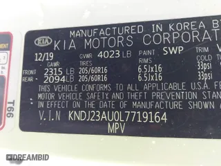 2020 Kia Soul LX with VIN KNDJ23AU0L7719164, listed as a IAAI auction lot 41251610 with 53,893 mi miles. Bid and sale history available at carsss.com. Image 9.