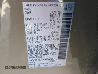 2024 Nissan Frontier Pro-4X with VIN 1N6ED1EK2RN656885, listed as a Copart auction lot 46604165 with 4,390 mi miles and Salvage title. Bid and sale history available at DreamBid. Image 12.