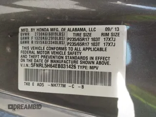 2014 Honda Odyssey EX-L z VIN 5FNRL5H64EB031426, wystawiony jako IAAI lot #41777542 z przebiegiem 162 426 mil mil oraz . Historia ofert i sprzedaży dostępna na DreamBid. Obrazek 9.