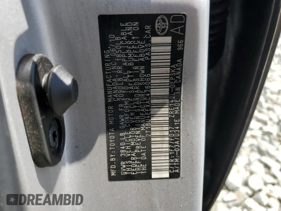 2010 Toyota Corolla with VIN 2T1BU4EEXAC426066, listed as a Copart auction lot 62505355 with Not provided miles and Non repairable. Bid and sale history available at DreamBid. Image 13.