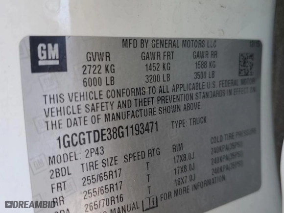 2016 Chevrolet Colorado 4WD Z71 with VIN 1GCGTDE38G1193471, listed as a Copart auction lot 44465395 with 81,060 mi miles and Salvage Title. Bid and sale history available at carsss.com. Image 13.