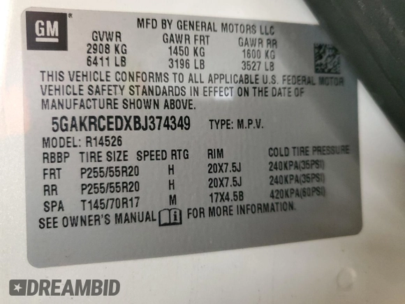 2011 Buick Enclave CXL-2 with VIN 5GAKRCEDXBJ374349, listed as a Copart auction lot 55127795 with 166,015 mi miles and Clean Title. Bid and sale history available at carsss.com. Image 13.