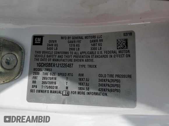 2018 Chevrolet Colorado 2WD Work Truck z VIN 1GCHSBEA1J1226487, wystawiony jako Copart lot #56185945 z przebiegiem 141 220 mil mil oraz Szkoda całkowita • Salvage title. Historia ofert i sprzedaży dostępna na DreamBid. Obrazek 12.