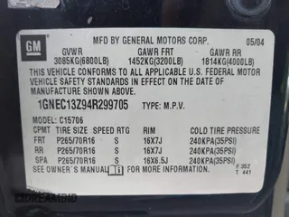 2004 Chevrolet Tahoe LT with VIN 1GNEC13Z94R299705, listed as a IAAI auction lot 42037700 with 178,338 mi miles and . Bid and sale history available at DreamBid. Image 9.