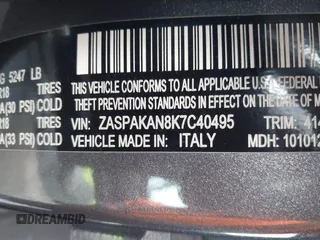 2019 Alfa Romeo Stelvio z VIN ZASPAKAN8K7C40495, wystawiony jako IAAI lot #41693705 z przebiegiem 36 415 mil mil oraz . Historia ofert i sprzedaży dostępna na DreamBid. Obrazek 9.