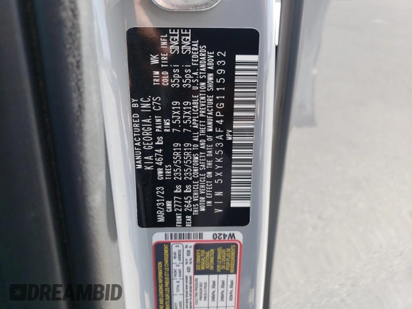2023 Kia Sportage SX-Prestige with VIN 5XYK53AF4PG115932, listed as a Copart auction lot 62323455 with 31,170 mi miles and Salvage title. Bid and sale history available at DreamBid. Image 12.