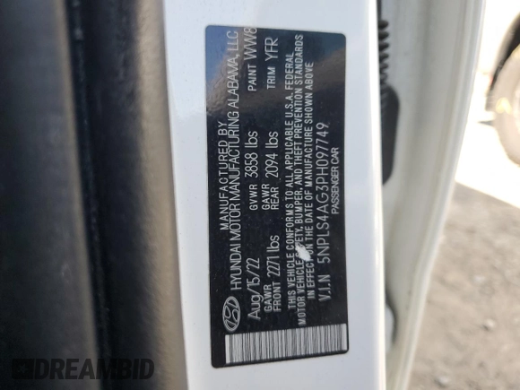 2023 Hyundai Elantra SEL with VIN 5NPLS4AG3PH097749, listed as a Copart auction lot 49649665 with 142,871 mi miles and Salvage Title. Bid and sale history available at DreamBid. Image 12.
