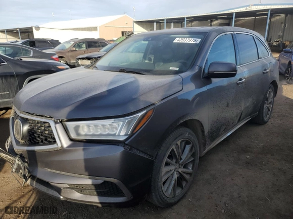 2017 Acura MDX w/Technology Pkg with VIN 5FRYD4H56HB019968, listed as a Copart auction lot 43937975 with 134,949 mi miles and Salvage Title. Bid and sale history available at carsss.com. Image 1.