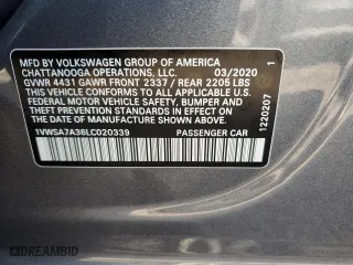 2020 Volkswagen Passat 2.0T SE with VIN 1VWSA7A36LC020339, listed as a Copart auction lot 65751432 with 50,380 mi miles. Bid and sale history available at carsss.com. Image 10.