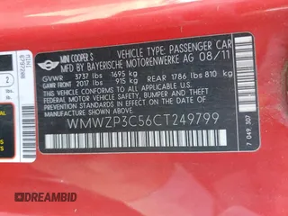 2012 MINI Convertible S z VIN WMWZP3C56CT249799, wystawiony jako Copart lot #59983605 z przebiegiem 66 756 mil mil oraz Czysty tytuł • Clean title. Historia ofert i sprzedaży dostępna na DreamBid. Obrazek 12.