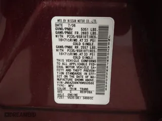 2006 Nissan Murano SL with VIN JN8AZ08W76W550566, listed as a IAAI auction lot 41927658 with 112,320 mi miles. Bid and sale history available at carsss.com. Image 9.