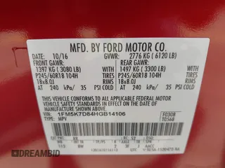 2017 Ford Explorer XLT z VIN 1FM5K7D84HGB14106, wystawiony jako IAAI lot #42285520 z przebiegiem 109 716 mil mil oraz . Historia ofert i sprzedaży dostępna na DreamBid. Obrazek 9.