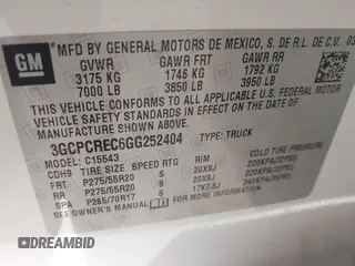 2016 Chevrolet Silverado 1500 LT with VIN 3GCPCREC6GG252404, listed as a IAAI auction lot 41769995 with 120,614 mi miles and . Bid and sale history available at DreamBid. Image 9.