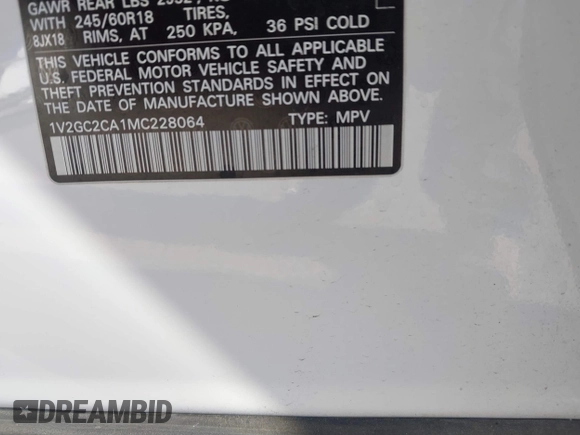 2021 Volkswagen Atlas S с VIN 1V2GC2CA1MC228064, выставлен на аукционе IAAI как лот 41815880 с пробегом 50 540 миль миль и . История ставок и продаж доступна на DreamBid. Изображение 9.