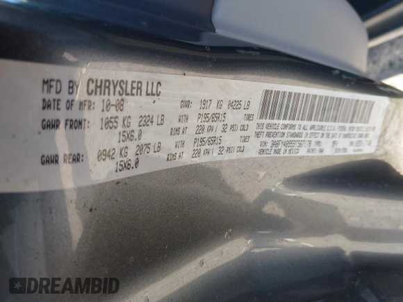 2009 Chrysler PT Cruiser with VIN 3A8FY48959T567178, listed as a IAAI auction lot 41863160 with Not provided miles and . Bid and sale history available at DreamBid. Image 9.