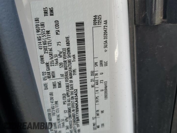 2022 Ford Transit Cargo with VIN 1FTBR1Y89NKA63432, listed as a Copart auction lot 49260645 with 22,582 mi miles and Salvage Title. Bid and sale history available at DreamBid. Image 13.