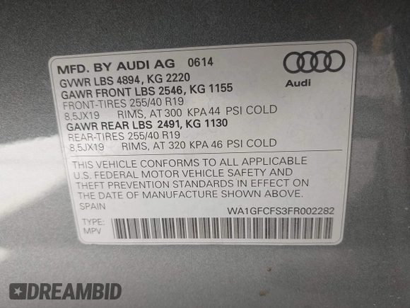 2015 Audi Q3 Prestige с VIN WA1GFCFS3FR002282, выставлен на аукционе IAAI как лот 42653325 с пробегом 57 622 миль миль и . История ставок и продаж доступна на DreamBid. Изображение 9.