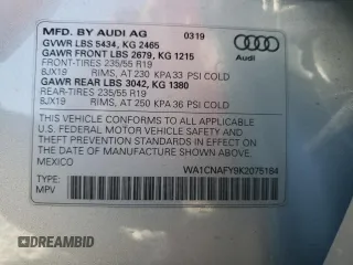 2019 Audi Q5 Prestige with VIN WA1CNAFY9K2075184, listed as a Copart auction lot 57129522 with 0 mi miles. Bid and sale history available at carsss.com. Image 10.
