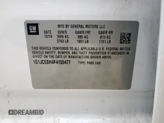 2015 Chevrolet Sonic LT z VIN 1G1JC5SH4F4155477, wystawiony jako Copart lot #57528425 z przebiegiem 141 105 mil mil oraz Czysty tytuł • Clean title. Historia ofert i sprzedaży dostępna na DreamBid. Obrazek 12.