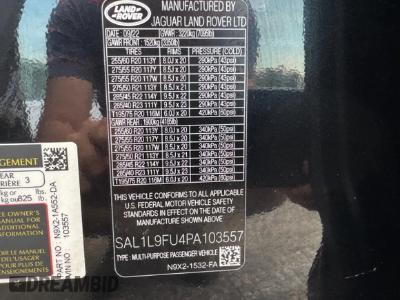 2023 Land Rover Range Rover Sport SE Dynamic with VIN SAL1L9FU4PA103557, listed as a Copart auction lot 64896345 with 36,544 mi miles and Clean title. Bid and sale history available at DreamBid. Image 13.