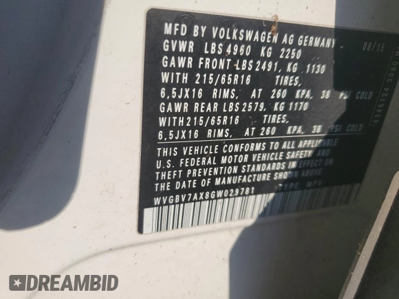 2016 Volkswagen Tiguan SE with VIN WVGBV7AX8GW029781, listed as a Copart auction lot 50786455 with 156,097 mi miles and Clean Title. Bid and sale history available at DreamBid. Image 13.