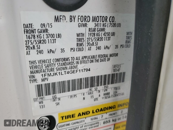 2016 Ford Expedition Max Platinum z VIN 1FMJK1LT4GEF11794, wystawiony jako Copart lot #55332795 z przebiegiem 151 060 mil mil oraz Szkoda całkowita • Salvage title. Historia ofert i sprzedaży dostępna na DreamBid. Obrazek 14.