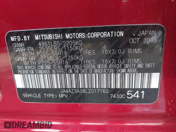 2020 Mitsubishi Outlander ES z VIN JA4AZ3A38LZ017160, wystawiony jako IAAI lot #41638787 z przebiegiem 43 770 mil mil oraz . Historia ofert i sprzedaży dostępna na DreamBid. Obrazek 9.