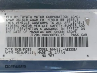 2002 Toyota Prius with VIN JT2BK18U020050215, listed as a IAAI auction lot 41443766 with 293,880 mi miles. Bid and sale history available at carsss.com. Image 9.