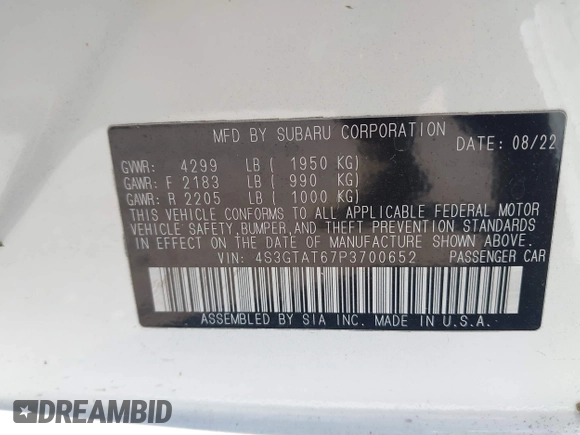 2023 Subaru Impreza Limited with VIN 4S3GTAT67P3700652, listed as a IAAI auction lot 41770326 with 19,387 mi miles and . Bid and sale history available at DreamBid. Image 9.
