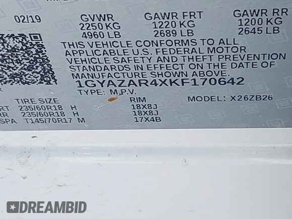 2019 Cadillac XT4 FWD Luxury z VIN 1GYAZAR4XKF170642, wystawiony jako IAAI lot #41585684 z przebiegiem 74 512 mil mil oraz . Historia ofert i sprzedaży dostępna na DreamBid. Obrazek 9.
